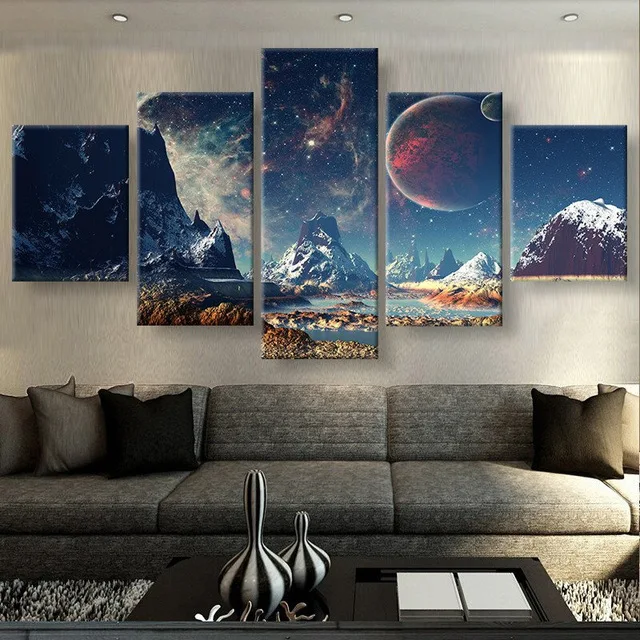 

5 Pieces Canvas Prints Mountains And Space Canvas Painting Poster Home Decor Wall Art For Living Room Free Shipping Unframed