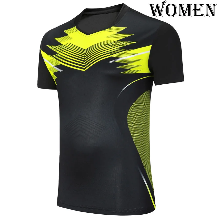 Women yellow Женские/мужские рубашки для бадминтона, одежда для тренировок, настольный теннис, спортивная одежда с коротким рукавом, футболки для пинг-понга/тенниса/волейбола - Цвет: Women yellow
