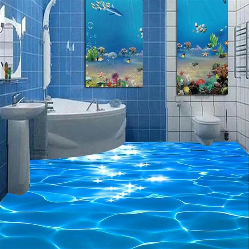 Beibehang Морская вода Вода Ripple 3D Картина пола Туалет Ванная комната Спальня Пол papel de