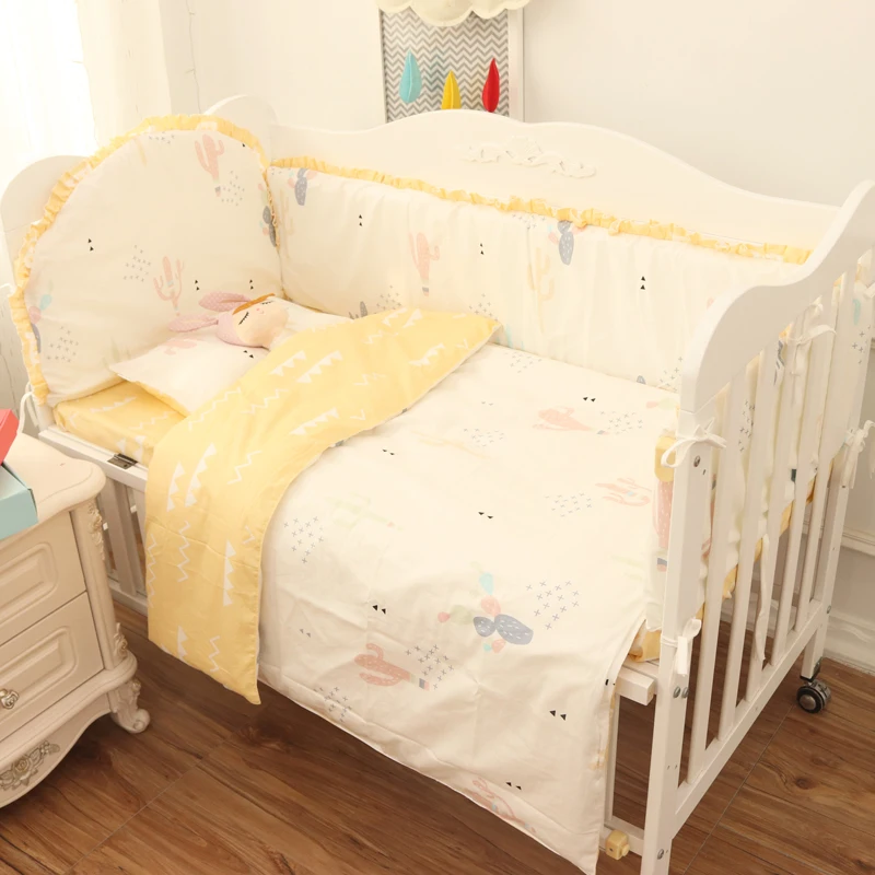 

Infant Baby Crib Bedding Set for Girl Baby Boy Bedding Set Soft Cotton Newborn Nursery Cot Bedding Bumper Sheet 5pcs/set 120*60