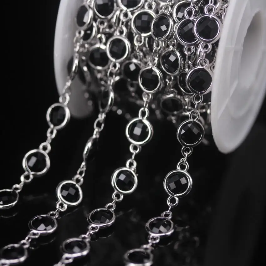 

NEW! 3Meter Silver Plated Black K9 Optical Glass Crystal 6mm Faceted Flat Round Coin Beads Rosary Chains Necklace Findings