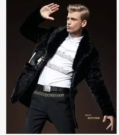 Мужские зимние сапоги с мехом норки пальто длинный искусственный Лисий меховой