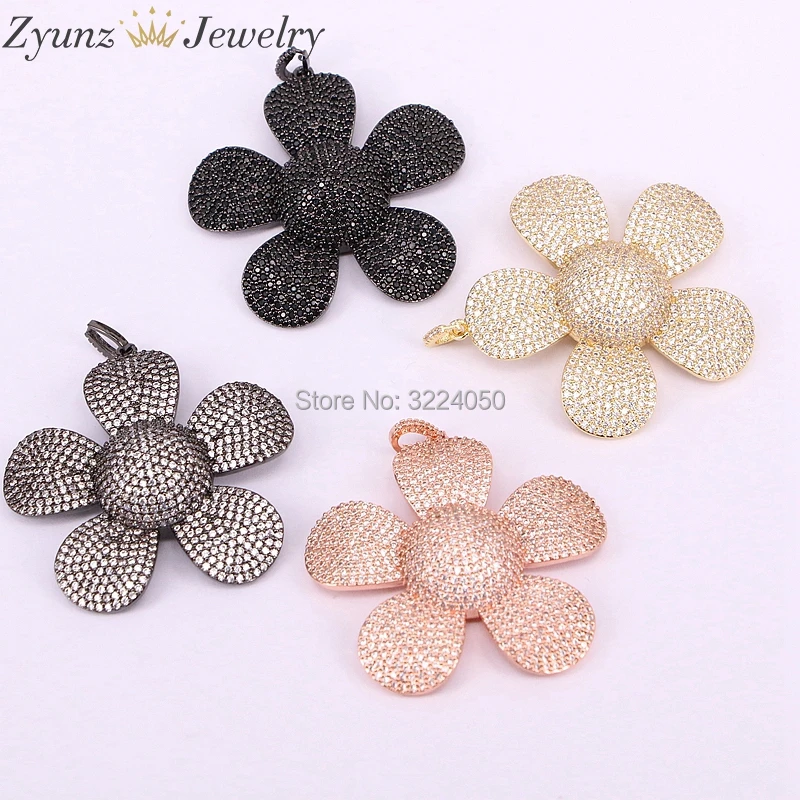 

3PCS Fashion big flower Necklace Pendant, CZ Zircon Micro pave crystal Charm Jewelry Pendant