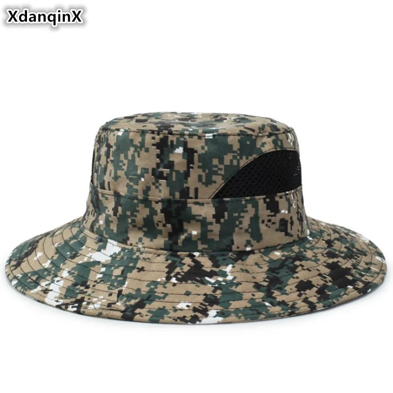 

XdanqinX Jungle Camouflage Hat Adult Women's Beach Hat Men's Bucket Hats 2019 New Wind Rope Fixed Fishing Cap Army Fat Caps