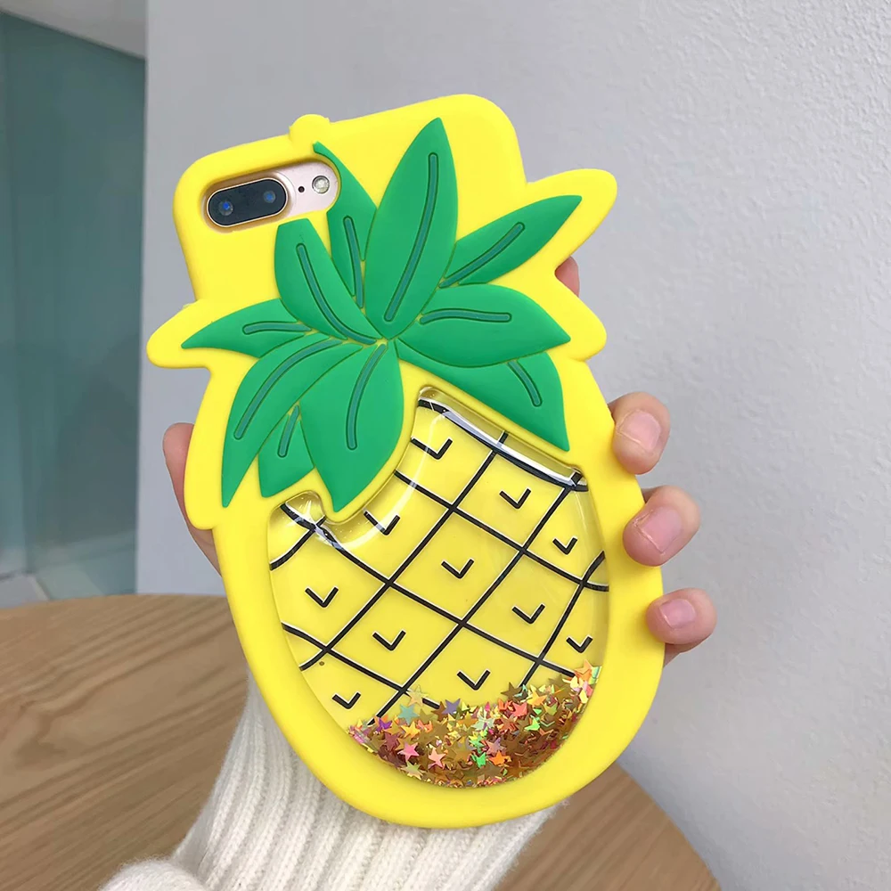 NYFundas Quicksand Pineapple Case for iPhone 8 Plus 7 plus 6 6s X XS Cute Silicone 3D Cover Shockproof Bling Glitter fundas |