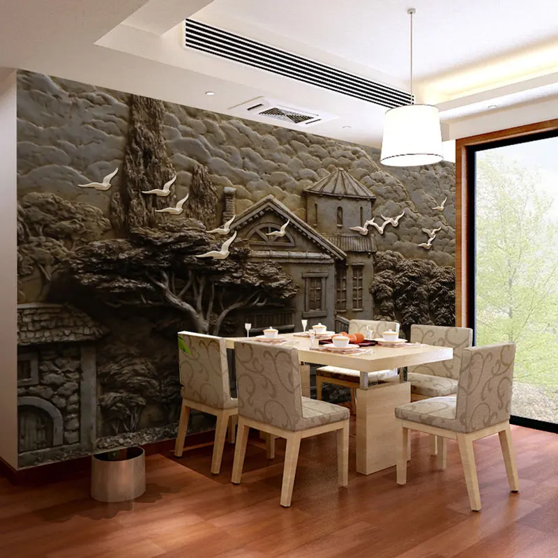 Home Decor Wall Papers 3D Embossed Retro Europe Garden Painting Photo Paper Murals Self Adhesive Vinyl/Silk Wallpaper | Обустройство