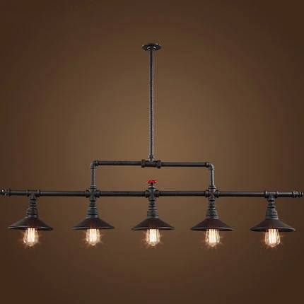 Промышленный ветровой дизайн черная краска водопроводная труба 5 люстр