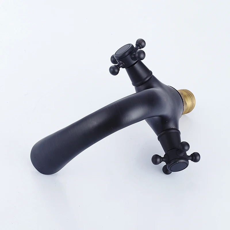 Черный античный латунный Смеситель для раковины в ванную комнату двойная