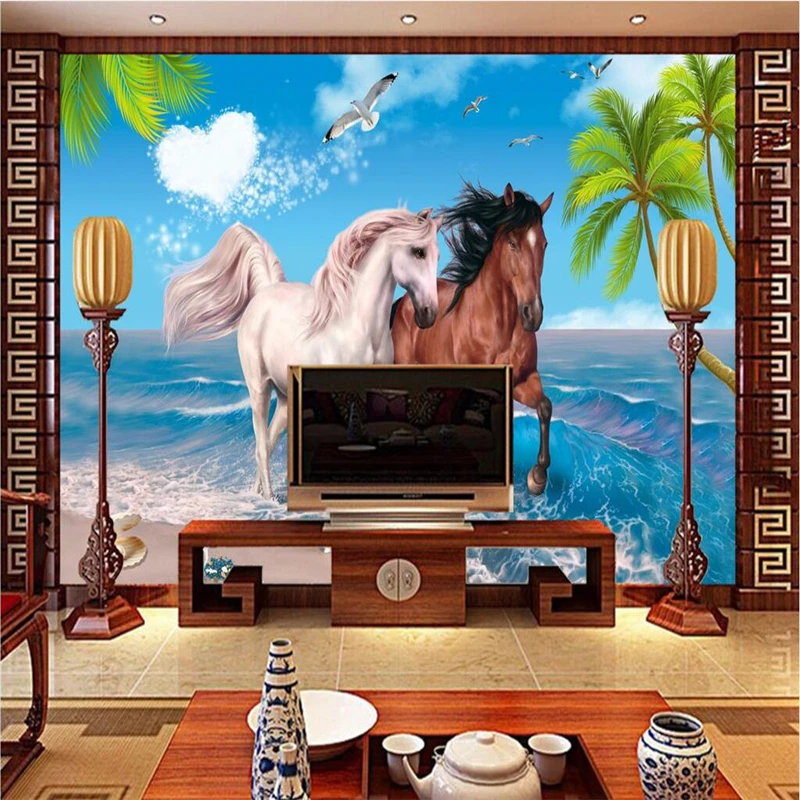 Настенные обои beibehang настенные наклейки пляж Кокосовая лошадь любовь