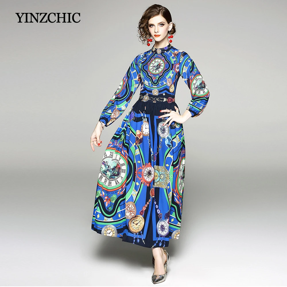 Королевский стиль женское осеннее платье макси 2018 новые винтажные длинные
