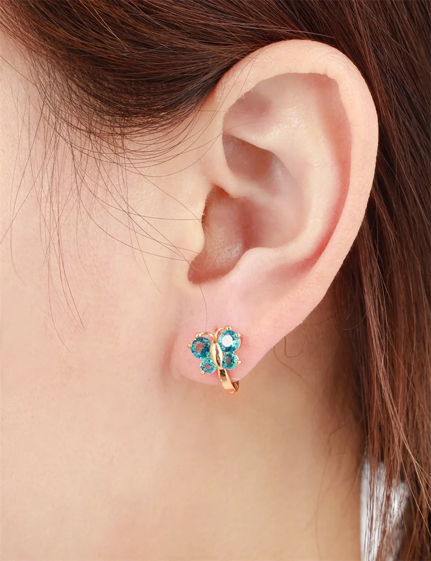 5 colors Baby Girls Small Round Circles Huggies Hoop Earrings Gold Color Butterfly Cubic Zircon Jewellery For Kids Children Aros
