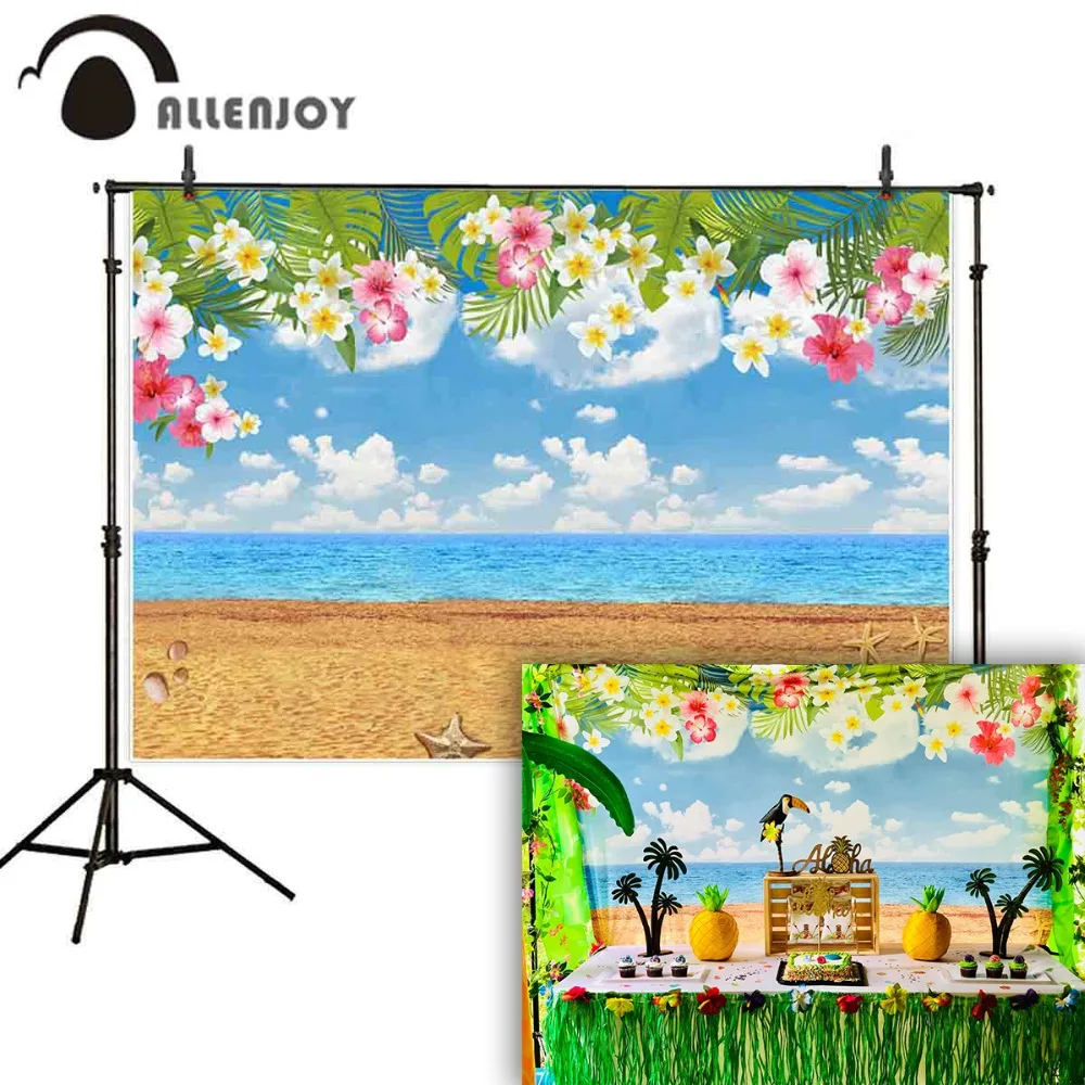 

Фоны Allenjoy для фотосъемки детей на день рождения с изображением пляжа цветов неба