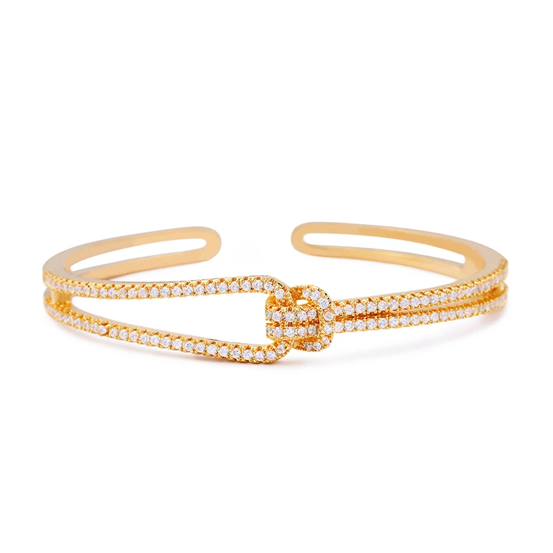 OCESRIO Gold Knot Cuff Bracelets Cubic Zirconia Stones Designer Crystal Metal Bangles for Women Luxury Jewelry brt-b30 | Украшения и