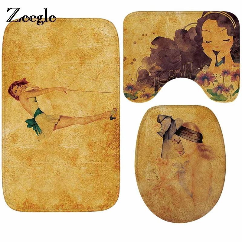 

Zeegle Ванная комната коврик женские полусапоги в европейском коврик для ванной с рисунком для девочек, комплект из 3 вещей, Ванная комната ков...