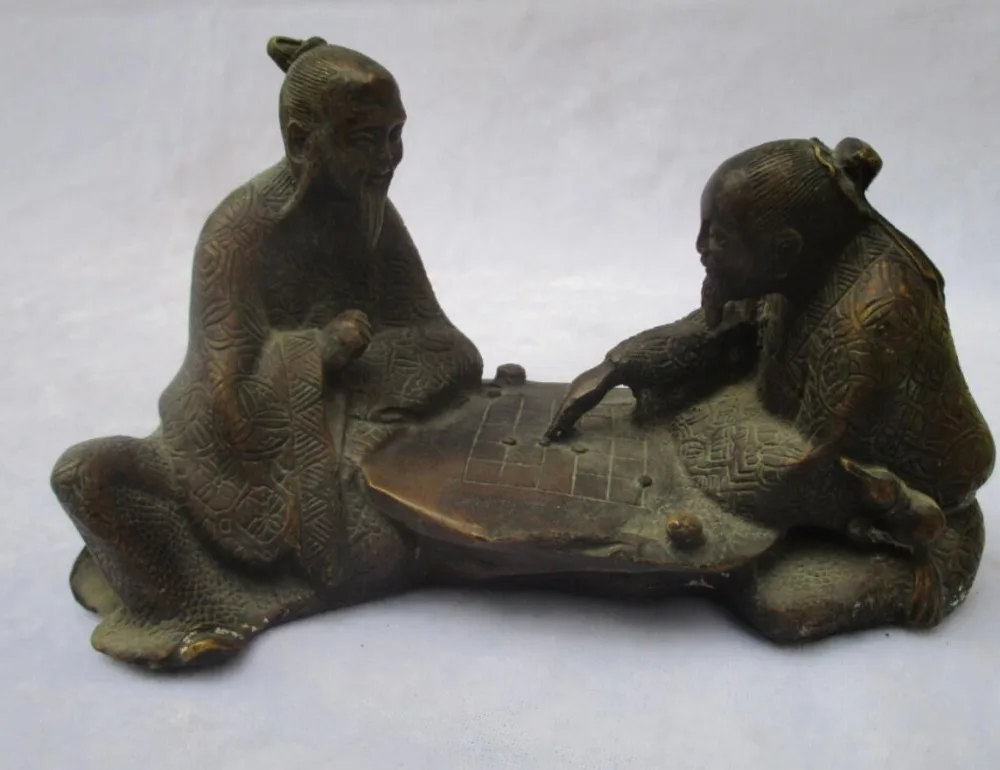 Коллекционная китайская декоративная старинная латунная резная 2 старых