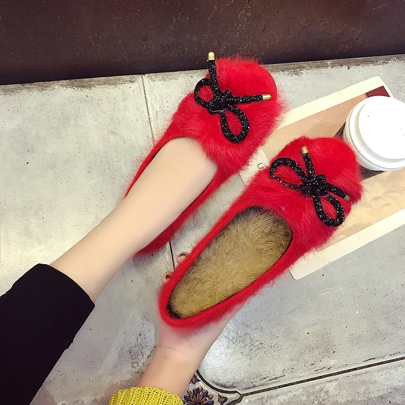 Size36-40 Новинка 2017 года пикантные Обувь на теплом меху женская обувь с