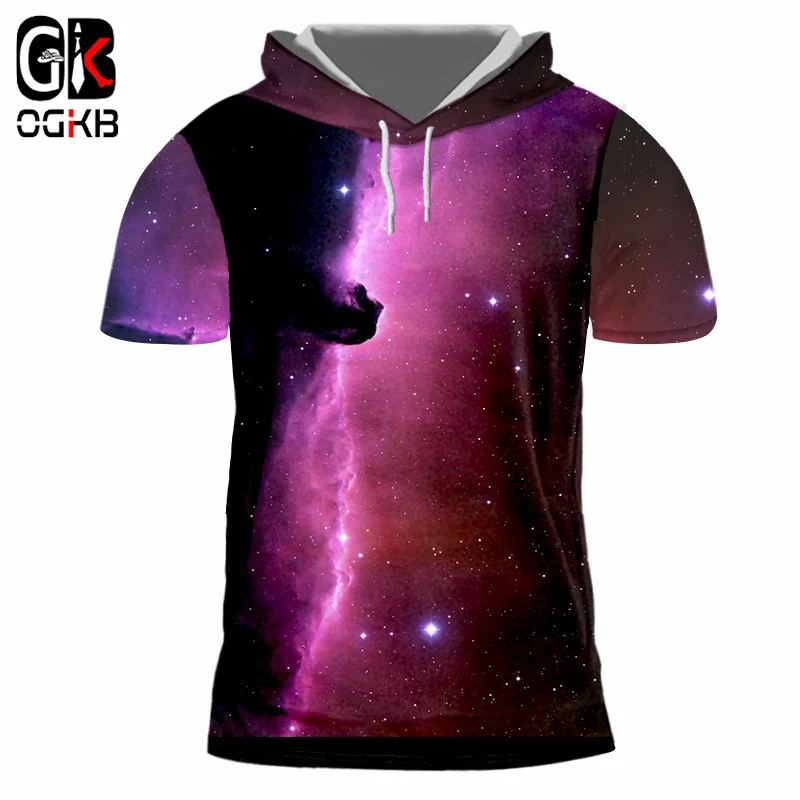 OGKB летняя крутая Мужская/женская футболка с капюшоном принтом галактики Космос 3D
