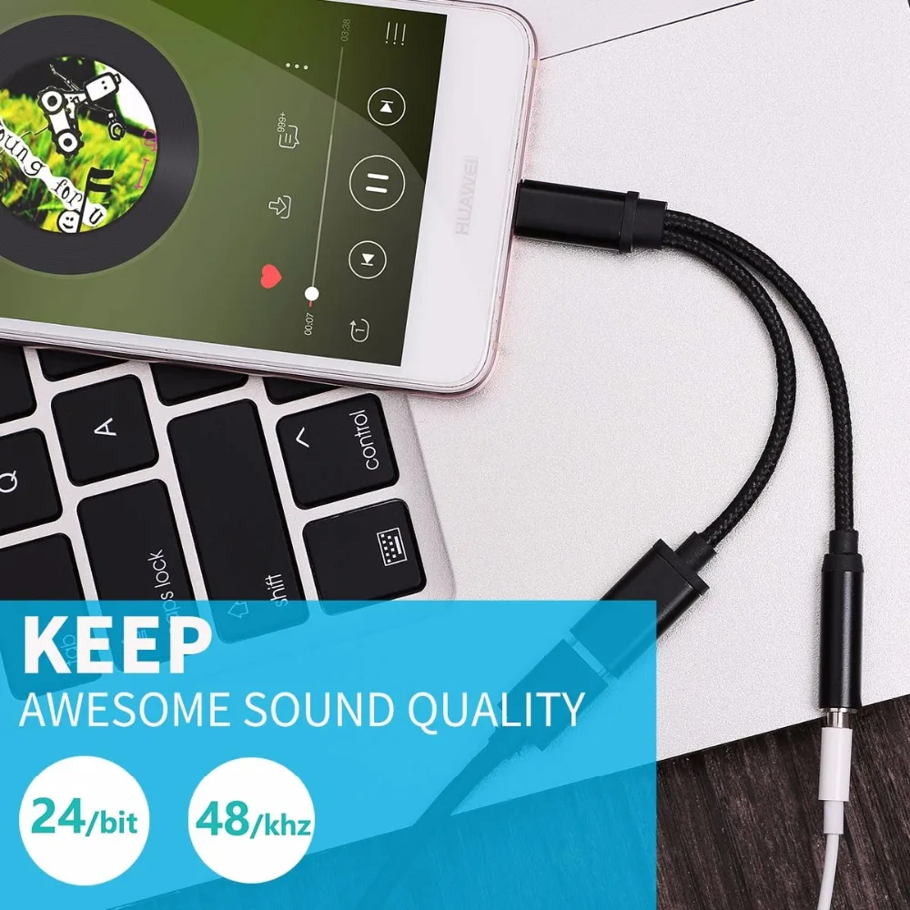 Anskp 2in 1 USB Type C to 3.5mm Nylon Braided Audio Adapter Fast Charge Jack Headphone for Motorola MotoZ Letv | Электроника