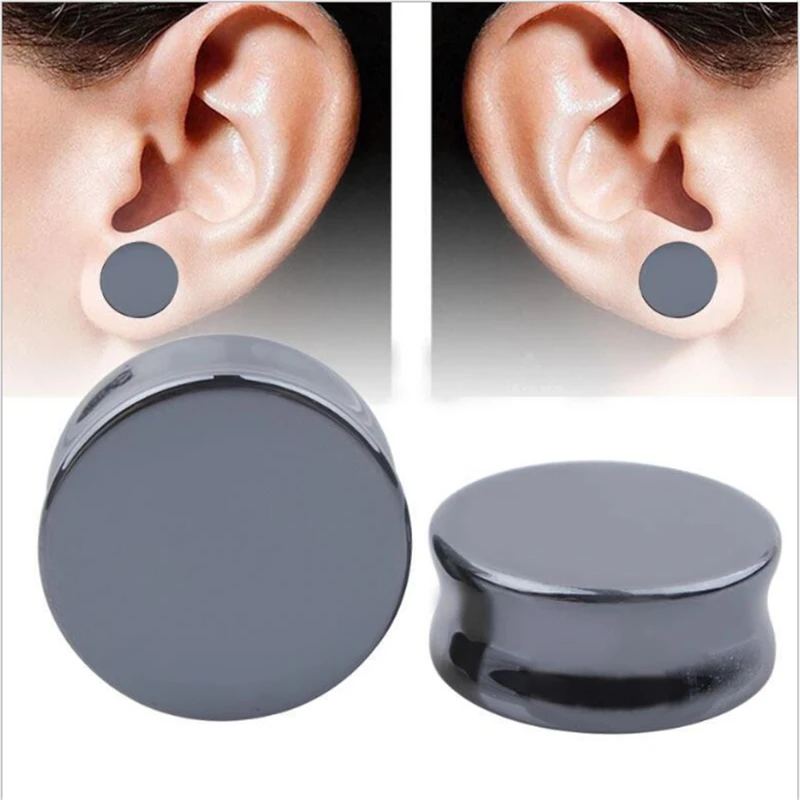 

2pcs New arrival Punk Ear Plugs And Tunnels Flesh Fashion Black Natural Stone Piercing Earring Expanders Rings Body Jewelry