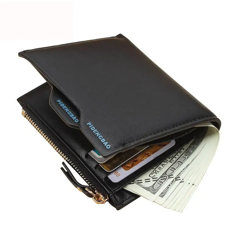 Black 2 Мужской кошелек, кожаный, billeteras para hombreкороткие, маленький кошелек для мужчин, дизайнерский, erkek cuzdan, кошелек, carteira souf, сумка для монет на молнии - Цвет: Black 2