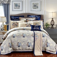 4610pcs blue jacquard luxury bedding set kingqueen size us king 104x90in cotton flat sheet bed spread duvet cover pillowcases