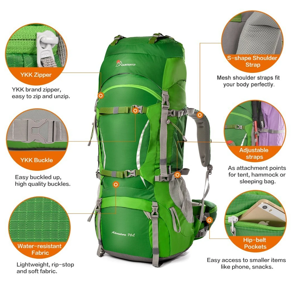 70L Climbing Bag Cologne Material Internal Frame Unisex Packs for Travel Hiking Outdoor Long Distance Camping Backpack | Спорт и