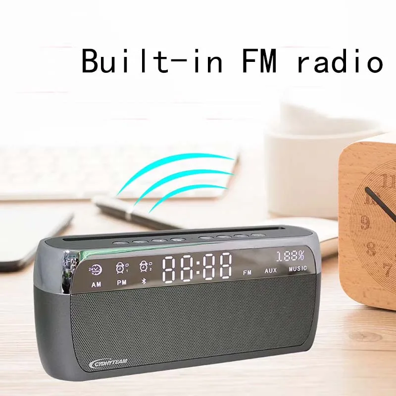 grey Новые беспроводные Bluetooth аудио мини часы портативные креативные наружные мобильные телефоны кронштейн сабвуфер Настольный Будильник FM динамик - Цвет: grey