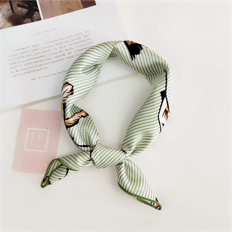 31 Crane Green Новые женские брендовые квадратные банданы шарфы женские винтажные Тонкие шарфы ретро с принтом головы шеи Шелковый сатиновый шарф шейный платок - Color: 31 Crane Green