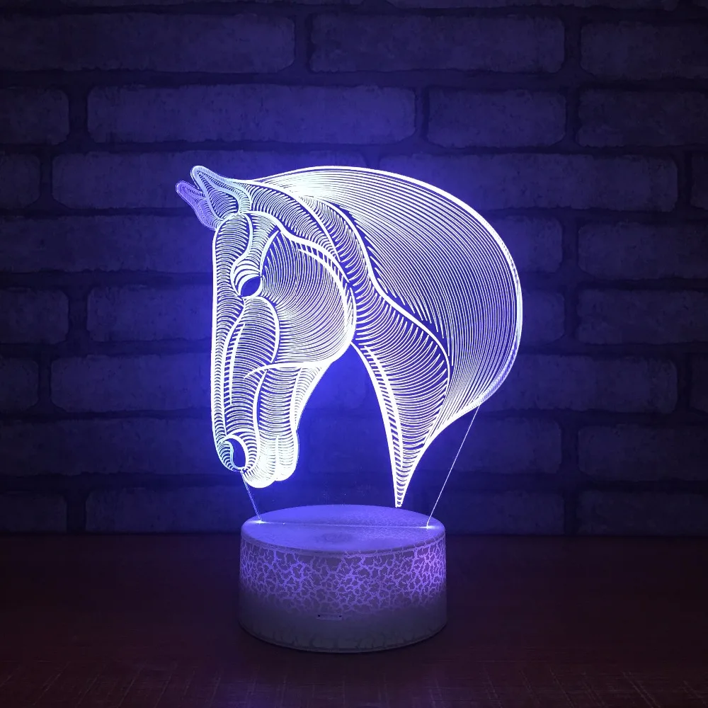 Бусины кракле белое основание 3D лошадь 7 Цвета изменение LED Настольная лампа