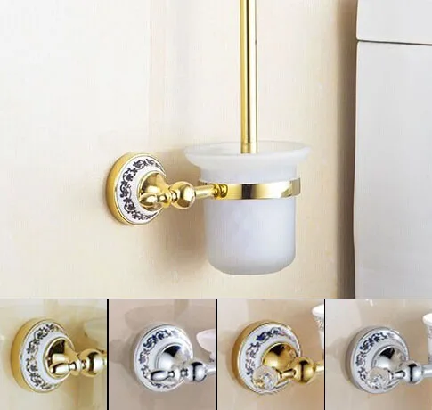 

wall mounted brass silver golden toilet brush holder