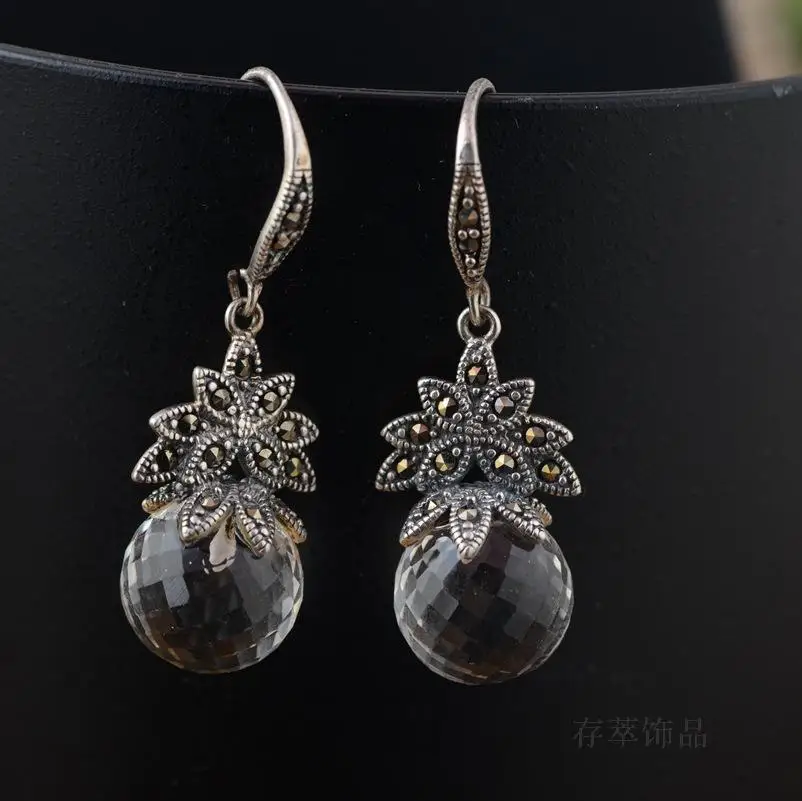 Серьги из тайского серебра ручной работы с круглыми бусинами | Украшения и