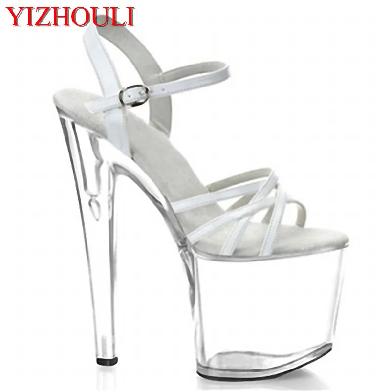 White and transparent Sandals, 20cm high heel sandals, show high night club dancing shoes on sale