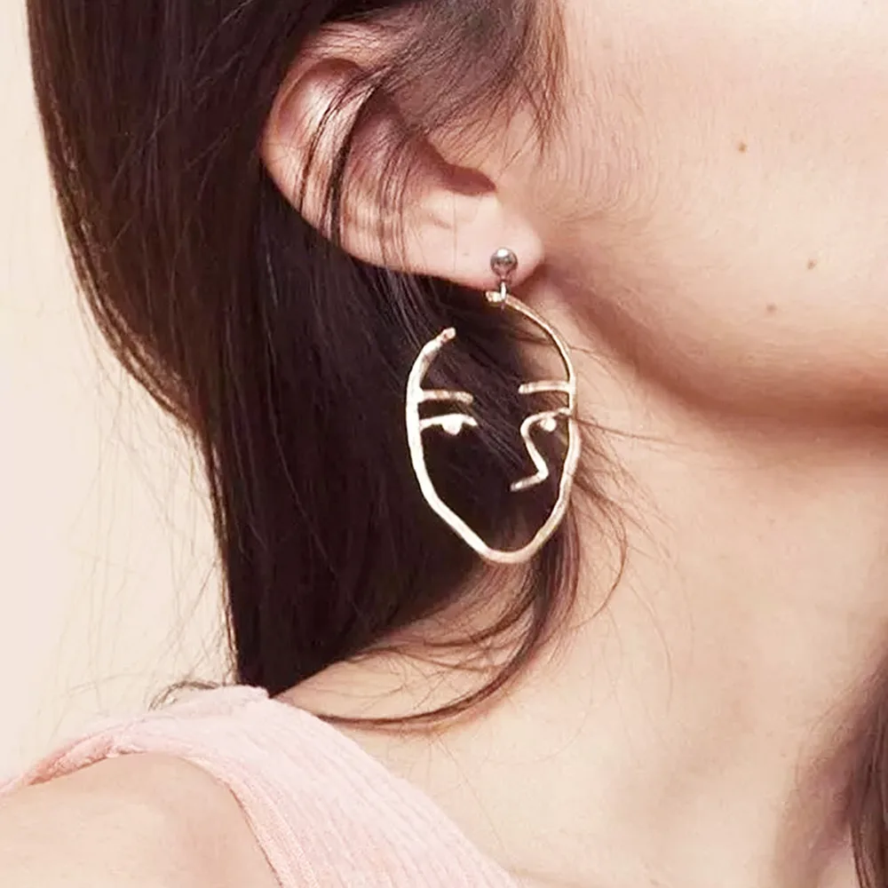 8SEASONS Ear Stud Earrings Metal Gold Color Face Mask 55mm(2 1/8&quot) x 30mm(1 Post/ Wire Size: (21 gauge) 1 Pair | Украшения и