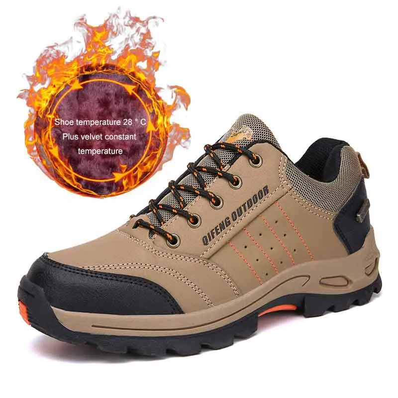 Khaki Plush New Winter Men Shoes Big Size 36-47 Outdoor Hiking Walking Footwear Keep Warm Plush Shoes Men Casual Cotton Lovers Sneakers Male - Цвет: Khaki Plush