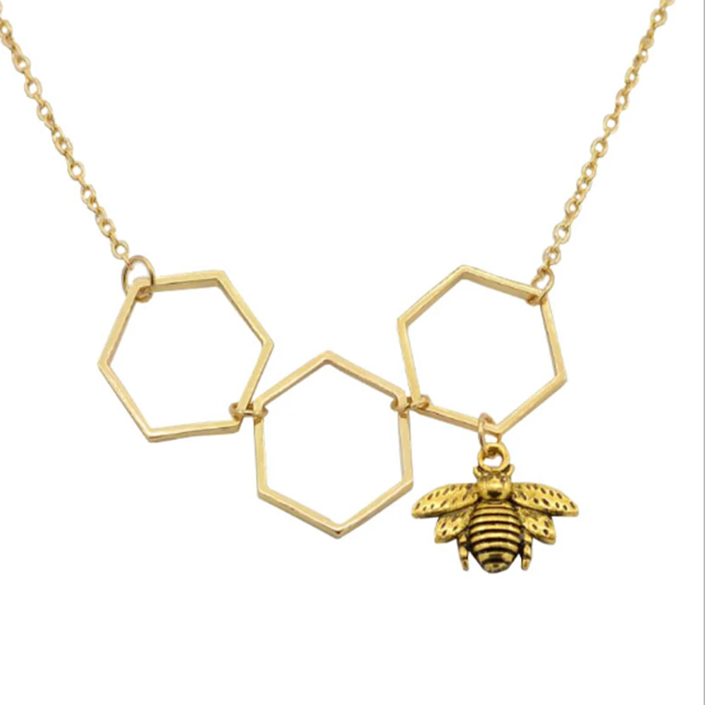 

Fashion Jewelry Necklace Dull Gold Color Honeycomb Bee Pendants Hollow For Women Nice Gift 48cm(18 7/8") long, 1 Piece