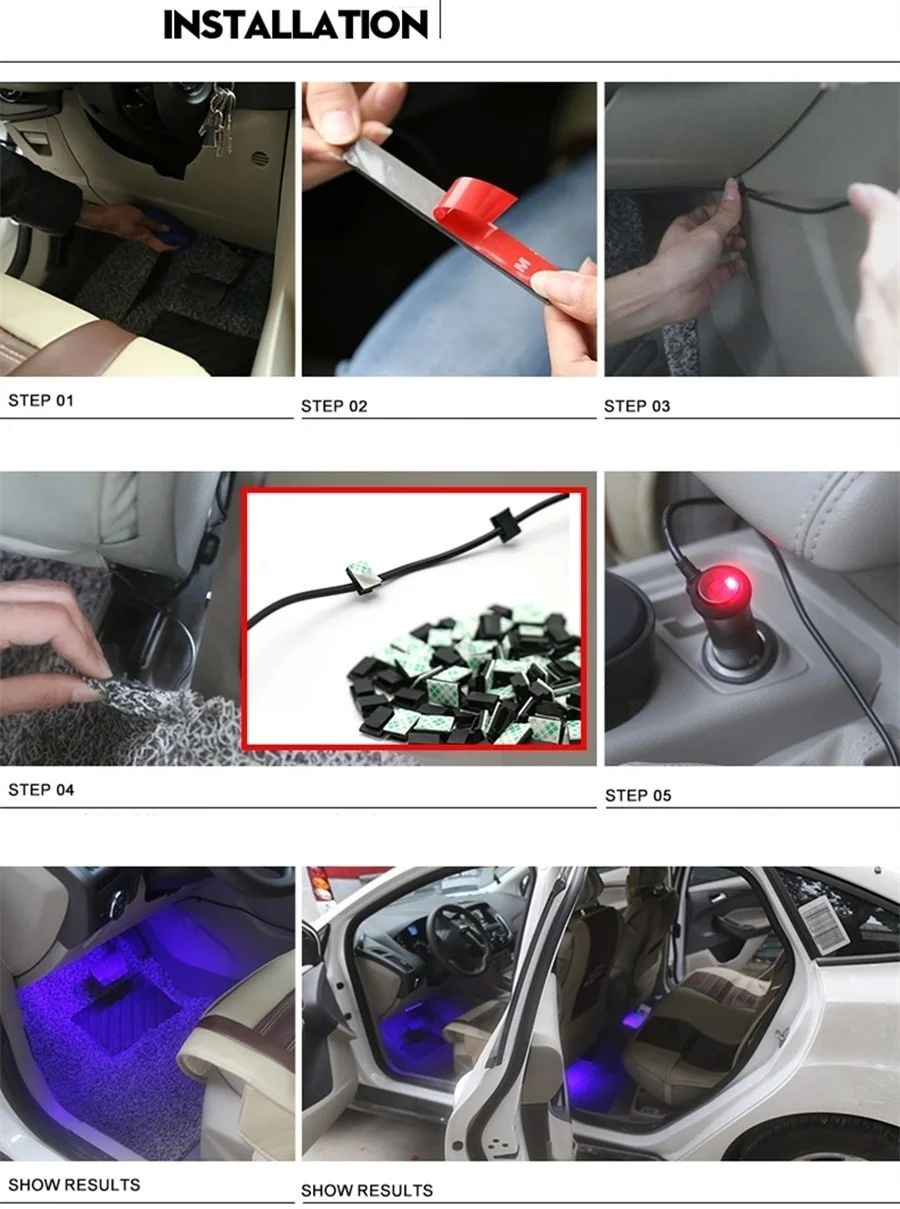 Светодиодная лента RGB для автомобиля декоративные автомобильные атмосферные