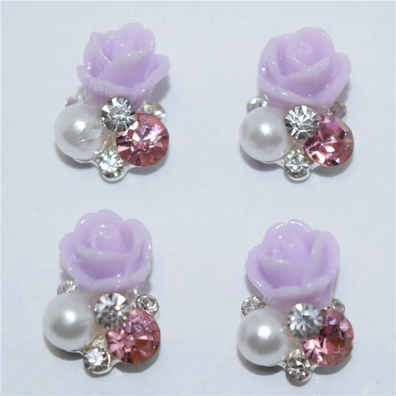 10Pcs new pink glitter purple roses 3D Metal Alloy Nail Art Decoration/Charms/Studs Nails 3d Jewelry #120 | Красота и здоровье