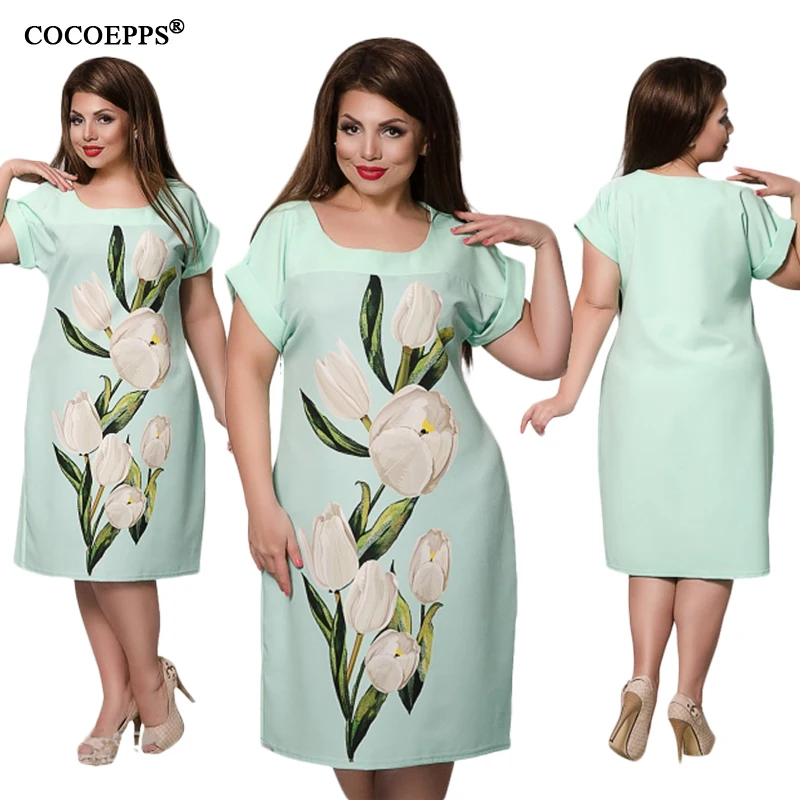 CACNCUT 4XL 5XL 6XL плюс размеры цветочный принт для женщин платья лето 2018 г. Элегантный