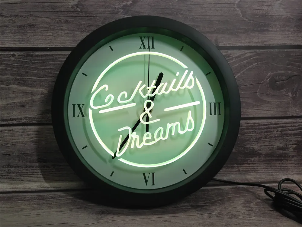 0B079 Cocktails &amp Dream Beer Bar Wine APP RGB 5050 LED Neon Light Signs Wall Clock | Дом и сад