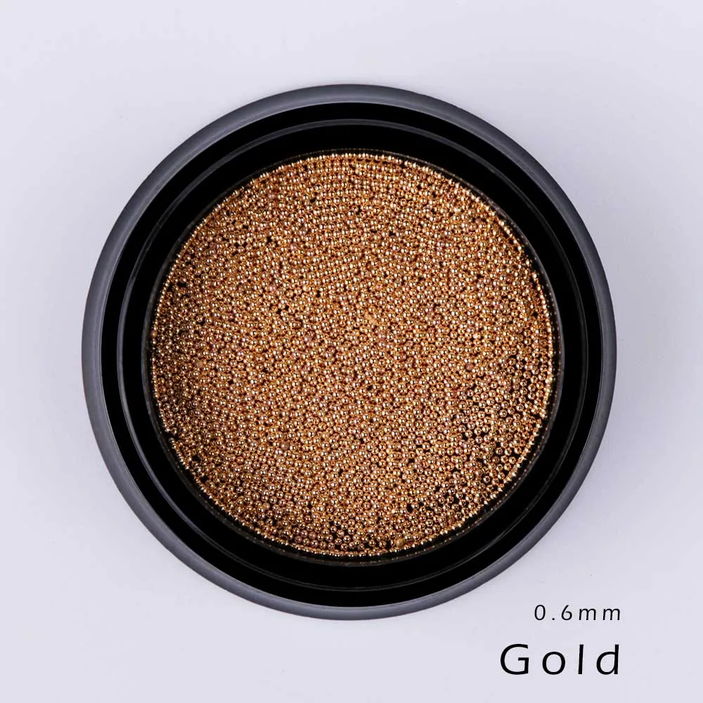 0.6mm Rose Gold Caviar Steel Beads Gel Polish Tips Craft Mini Round Bead Jewelry 3D Nail Art Decoration Rhinestone Glitter SA026