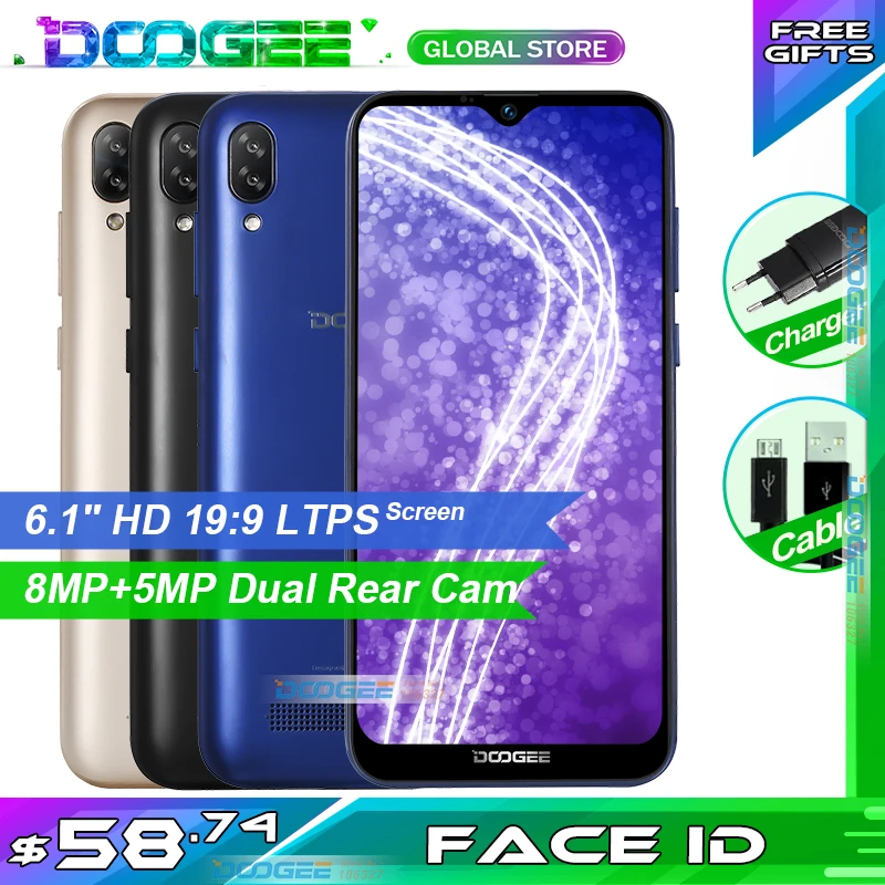 DOOGEE Y8C 1 ГБ ОЗУ 16 Гб ПЗУ Android 9 пирог смартфон 3400 мАч дисплей 6 0 ''HD большой экран