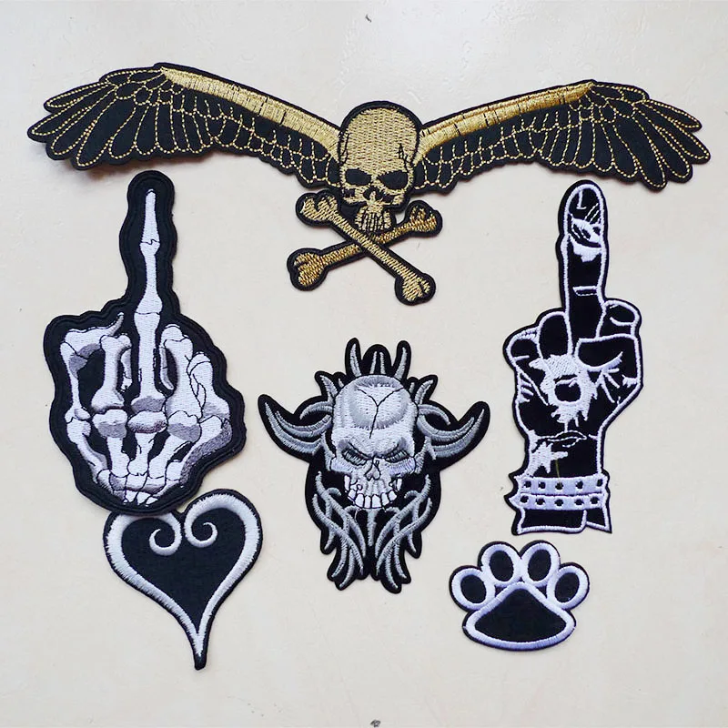 Черный след с вышивкой в виде птицы палец аппликация Шить Утюг на значки-нашивки