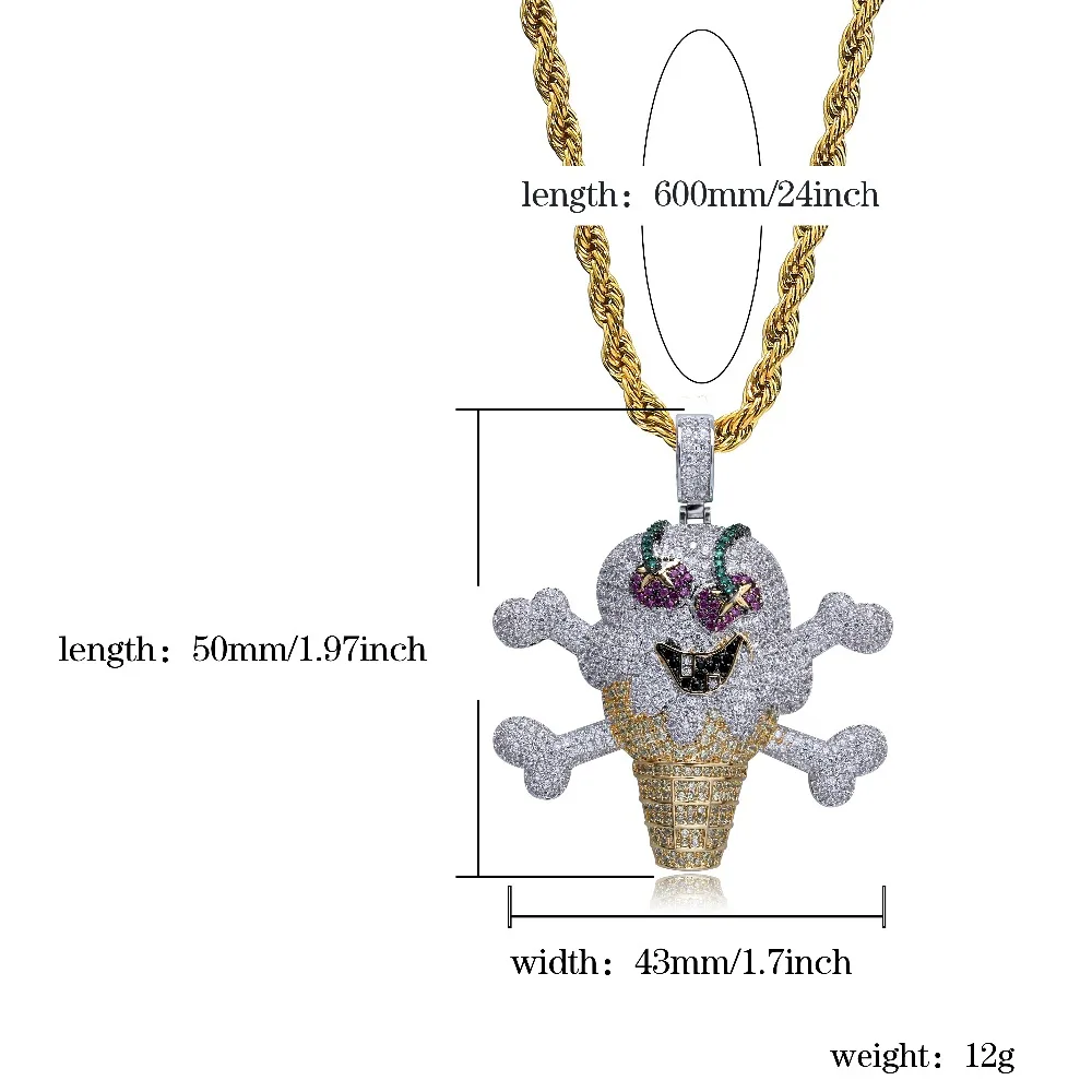 

TOPGRILLZ Corsair Skull Skeleton Pendant Necklace Iced Out Bling Cubic Zircon Hip Hop Gold Silver Color Men Charms Chain Jewelry