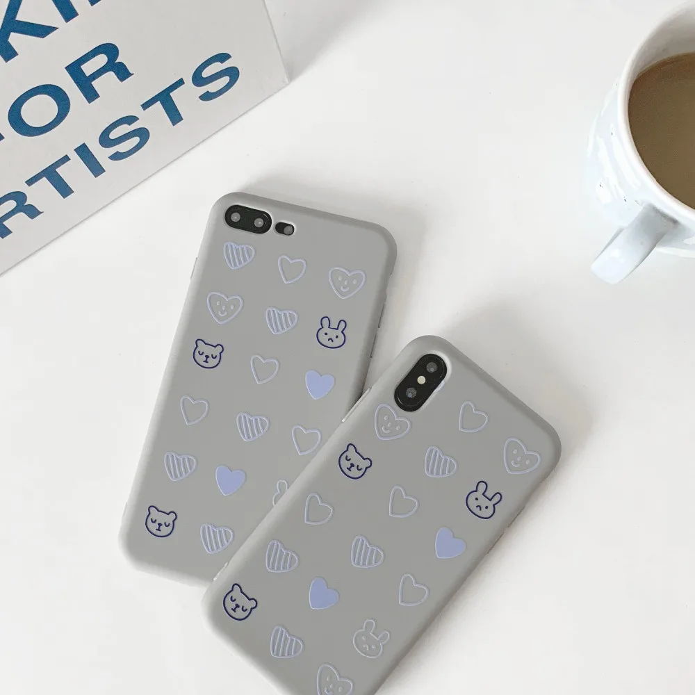 ORYKSZ Любовь Сердце Медведь Матовый телефон случае для iPhone XR XS X Xs максимальный