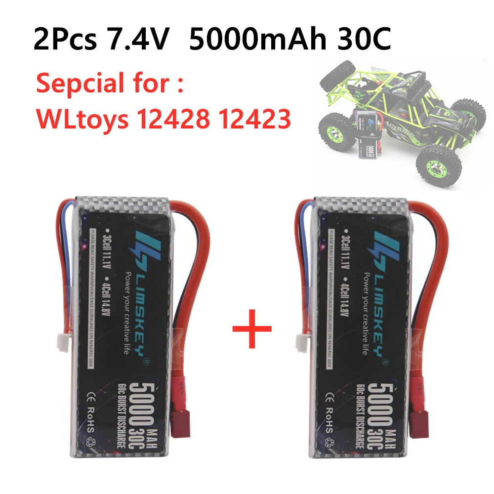 2 шт. литий полимерные аккумуляторы 2S 7 4 в 5000 мАч 30C Max 60C для Wltoys 12428 12423 1:12|Детали и