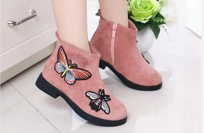 Children's Princess Leather Boots 2019 Autumn Winter New Little Girl Ankle Big Kids Fashion Embroidery Retro Flat | Детская одежда