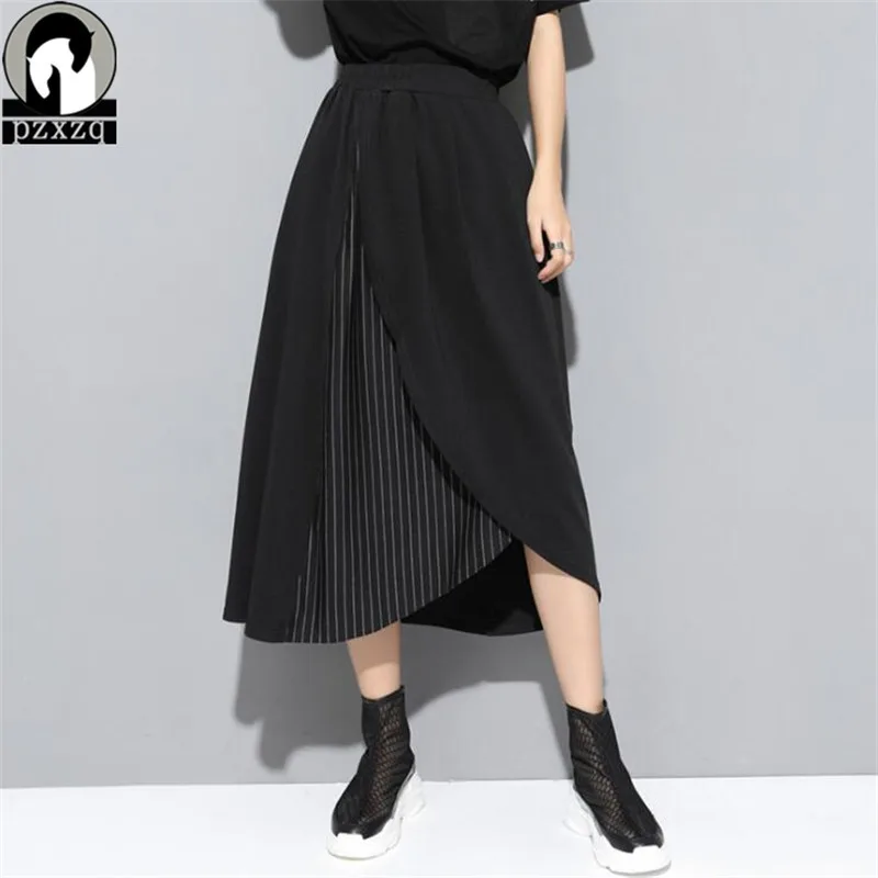 

Летняя женская юбка, черная, большого размера, свободная, в полоску, фирменный дизайн, высокое качество, материал