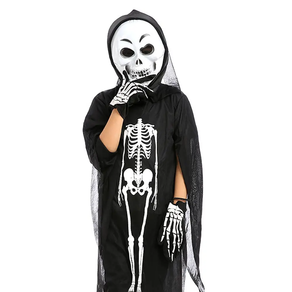 

Horror Halloween Skull Skeleton Demon Ghost Cosplay Costume Mask Children Kids Carnival Masquerade Party Black Robes Scary Mask