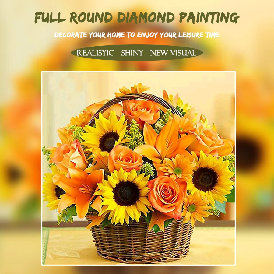 Полный 5D Diy Daimond картина "Подсолнух Корзина" 3D алмазов картина круглые стразы Diamant живопись вышивка с цветочным узором