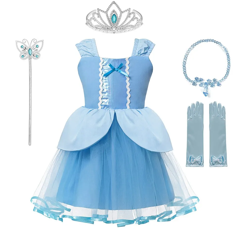 Dress A2 Нарядное платье Белоснежки для девочек; детское летнее Очаровательное платье Анны, Рапунцель, Золушки, Авроры, русалки; праздничный костюм на Хэллоуин - Цвет: Dress A2